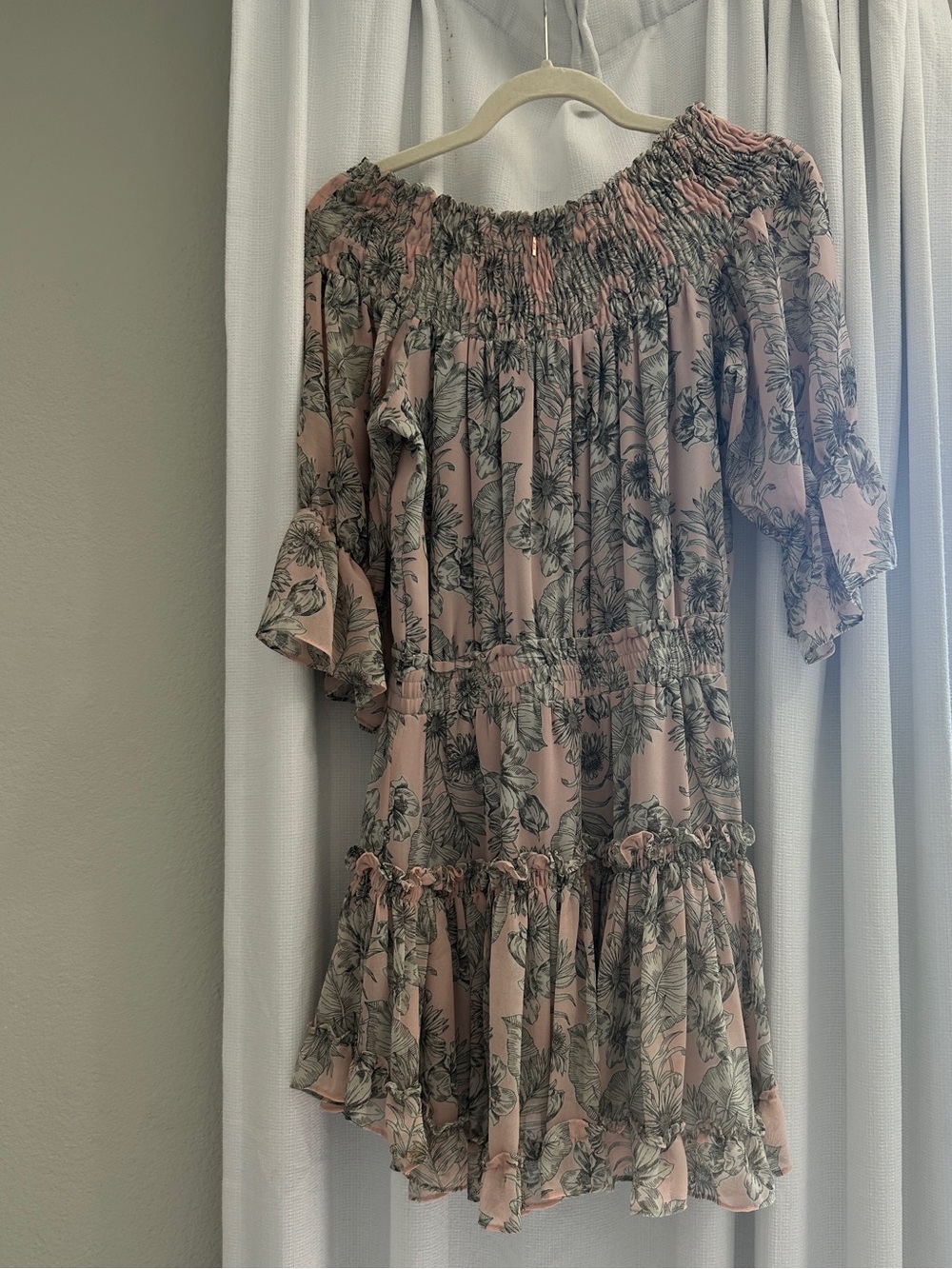 Misa Los Angeles Pink Floral Off-Shoulder Smocked Mini Dress